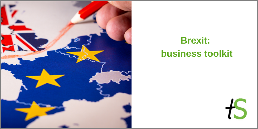 Brexit for business Think Sandwell banner with map of Britain being separated from the rest of Europe with red pencil crayon line