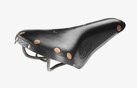 A black Brooks leather bicycle saddle