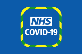 NHS Covid-19 logo on blue background.