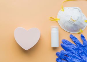 PPE equipment for the workplace, including a heart-shaped cotton swab