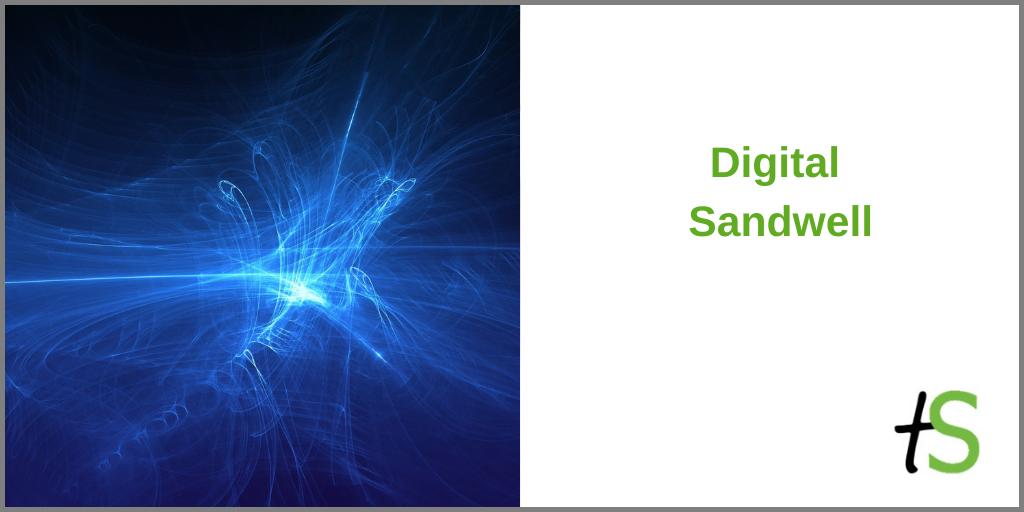 Digital Sandwell banner with abstract depiction of 'digital' (blue scattered light) and Think Sandwell logo