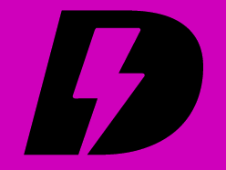 Disruptors Midlands logo - a black D on a purple background with a bolt of lightening through the middle