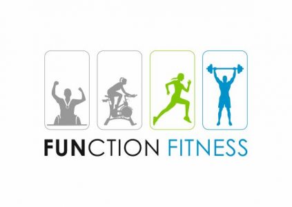 Function Fitness logo depicting silhouettes of male and female figures using gym equipment and running