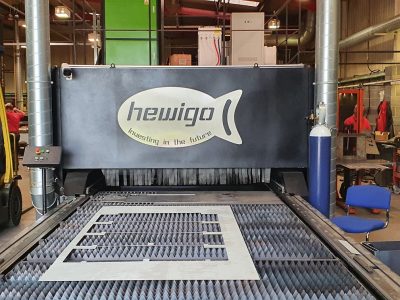 Hewigo's laser machine with decorative fish logo