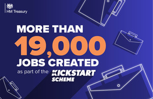 A graphic with text on a purple background saying "More than 19,000 jobs created as part of the Kickstart scheme".