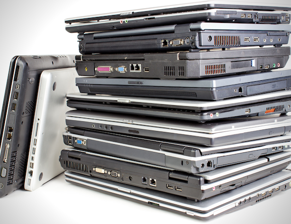 A pile of laptops