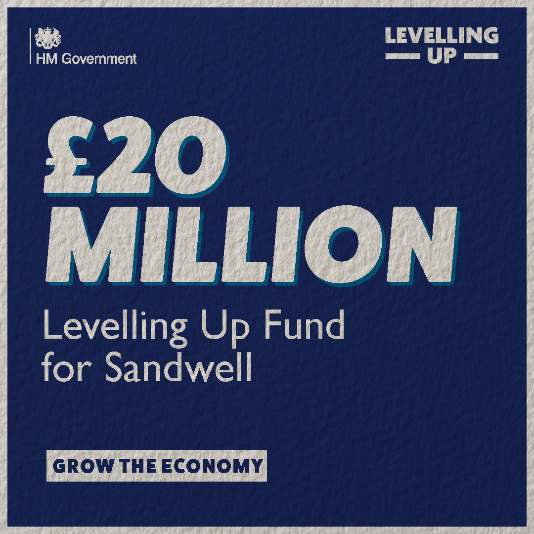 Grey text on a dark blue background: £20 million Levelling Up Fund for Sandwell