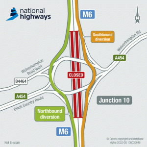 M6 Junction 10 closure map