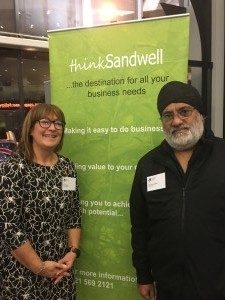 Nicy Morgan of Think Sandwell and Mohinder Singh Saimbhi of Kenya Tea Industries West Bromwich