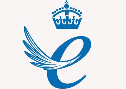 Queens award logo on a white background