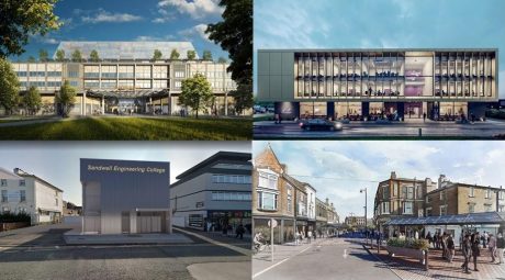 concept images show, top row, left to right: Midland Met Learning Campus, and Rowley Regis Education Hub; bottom row, left to right: Sandwell Civil and Mechanical Engineering Centre, and Wednesbury town centre