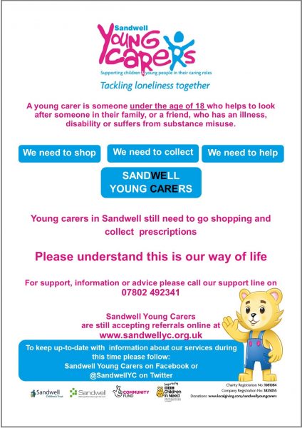 Sandwell Young Carers during covid-19 outbreak flyer