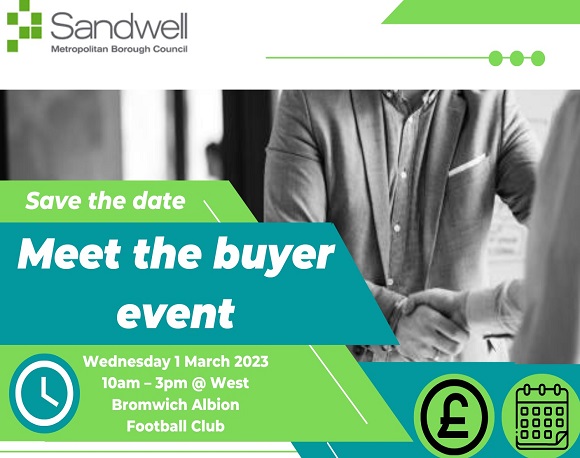 Flyer for Sandwell Council Meet the Buyer event in March 2023