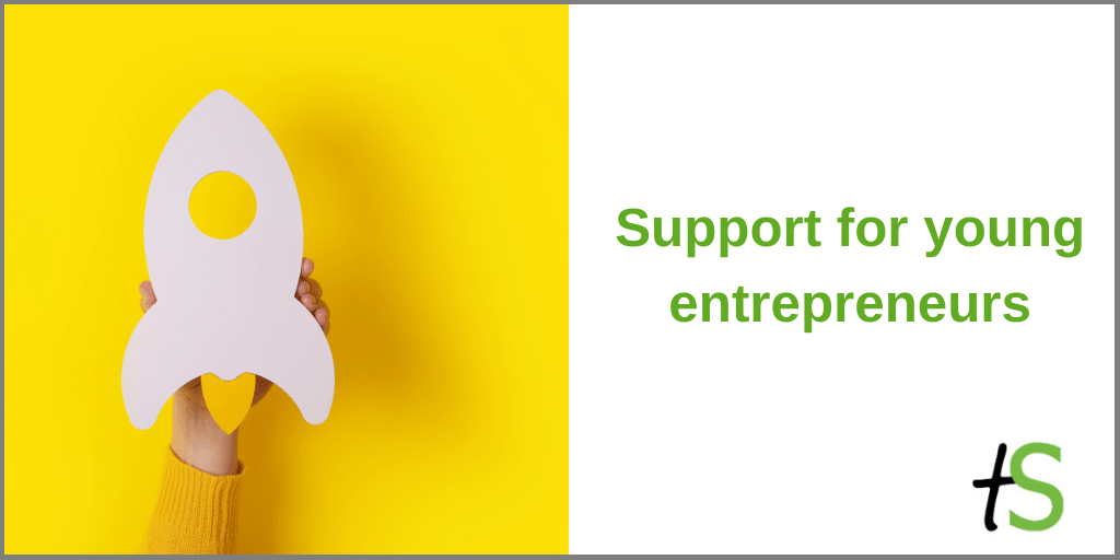 Support for young entrepreneurs banner with paper rocket image and Think Sandwell logo