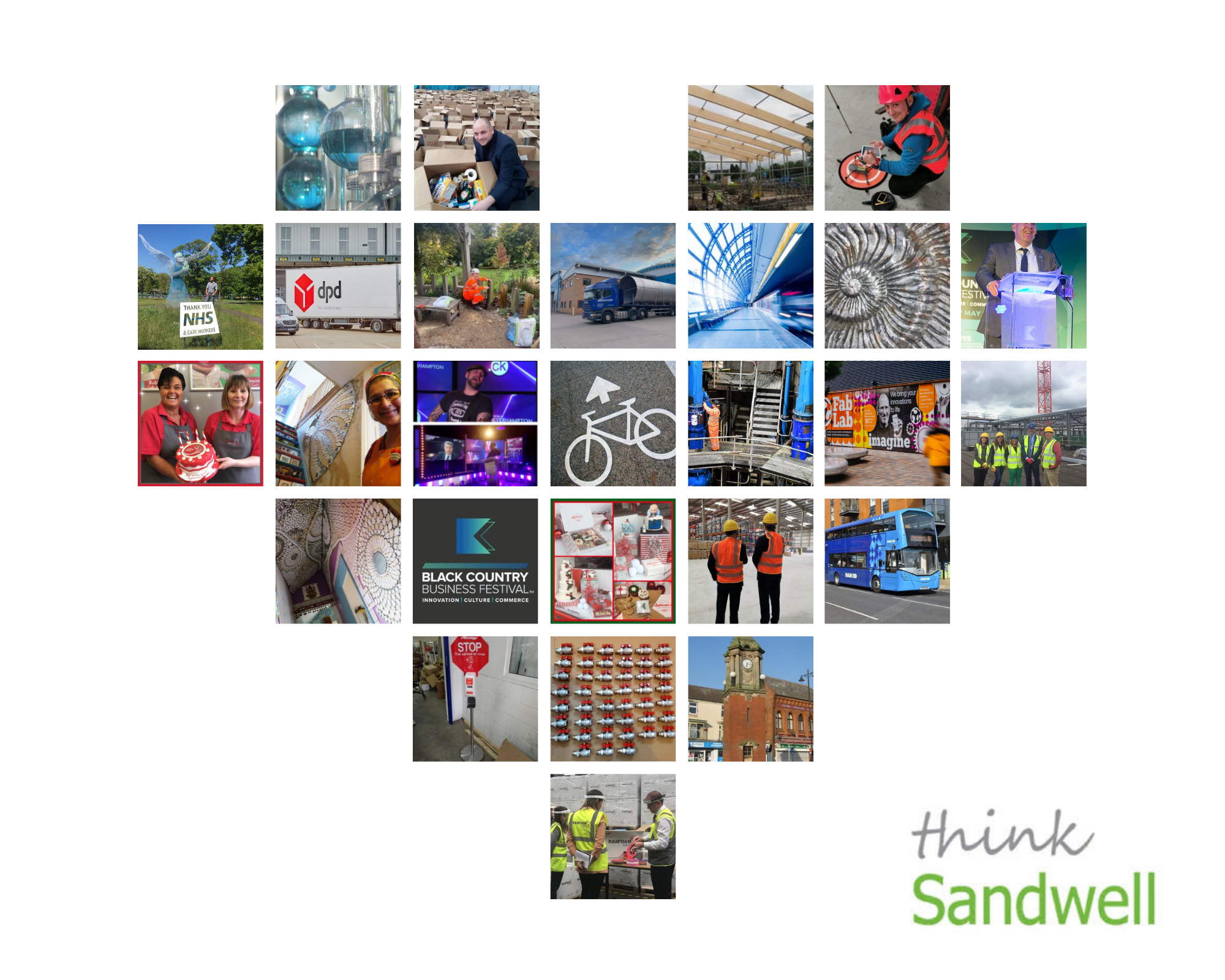 Lots of photos made into the shape of a heart with a Think Sandwell logo in the bottom right corner