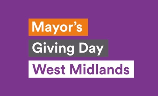 A poster for West Midlands Mayor's Giving Day with the date Tuesday 22 September 2020 in white text on a purple background.