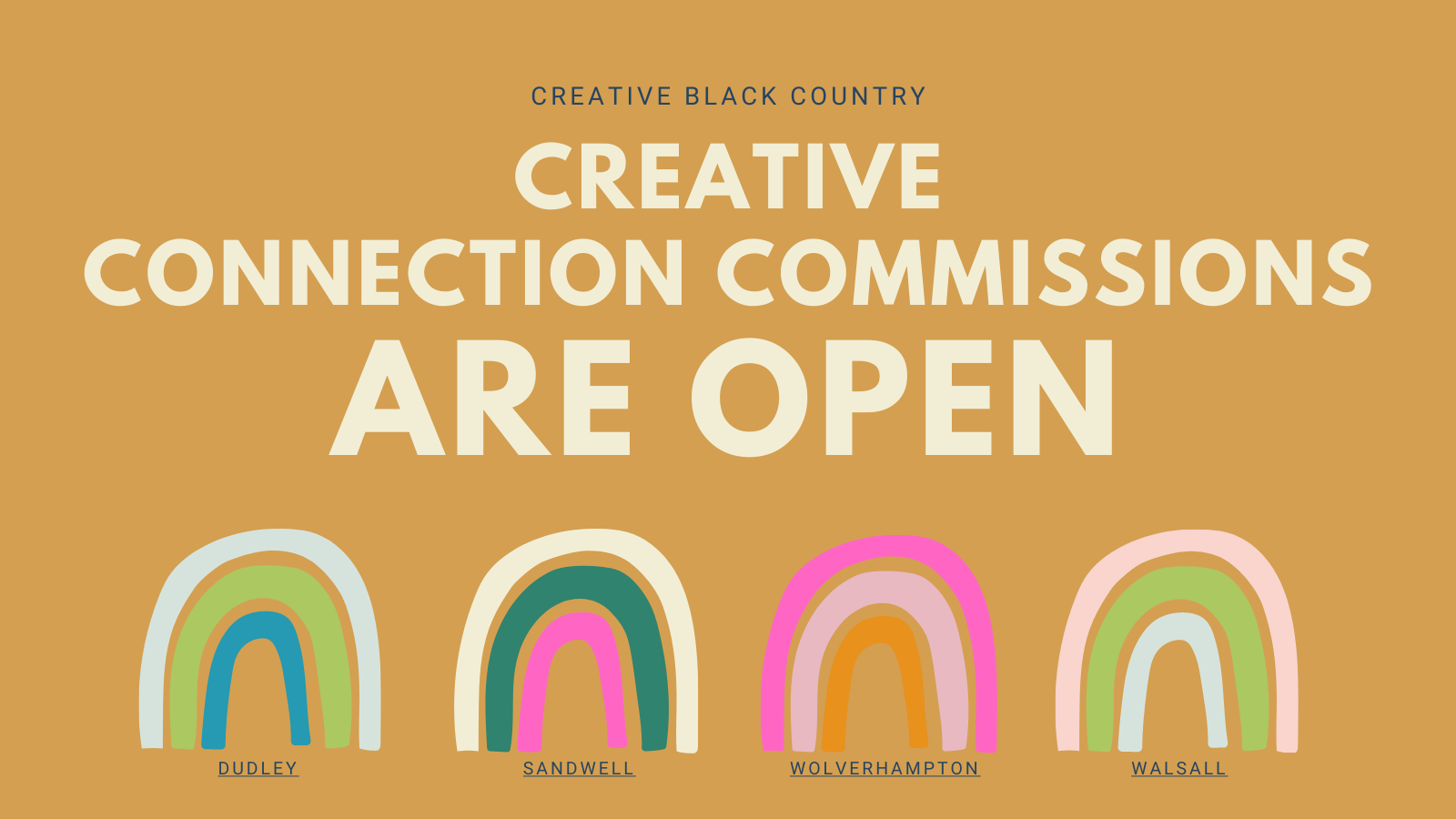 Creative Connections Commissions flyer with rainbow graphics